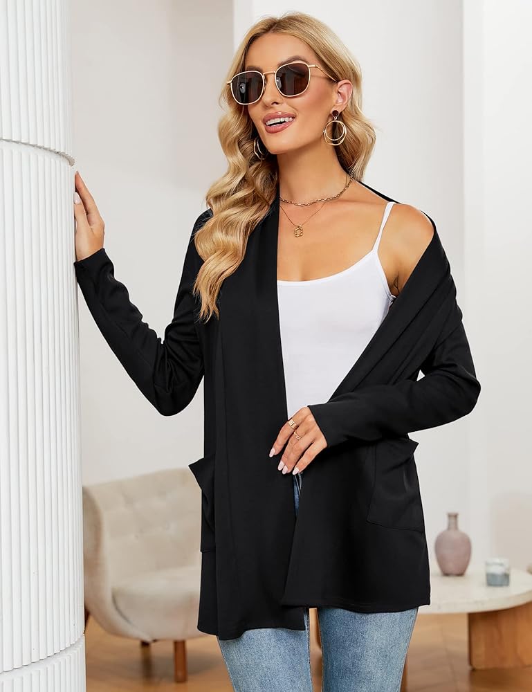 Micoson Women's Open Front Lightweight Black Cardigan Casual